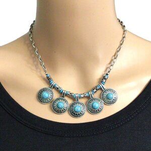 Lydell NYC Necklace Simulated Turqoise Silver Tone Boho Style Adjustable Length